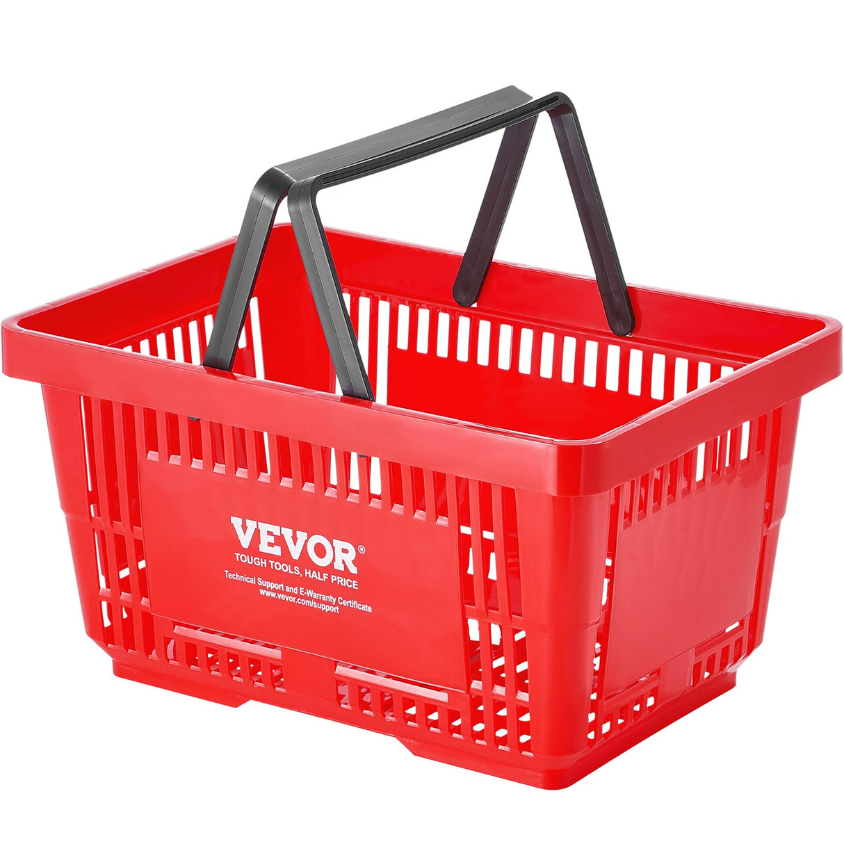 VEVOR Shopping Basket, Set of 12, 24L Durable Plastic Grocery Basket with Handle and Stand, 425 x 295 x 225 mm Portable Shop Basket Bulk Used for Retail Store, Supermarket, and Grocery Shopping, Red