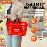 Shopping Basket, Set of 12, 24L Durable Plastic Grocery Basket with Handle and Stand, 425 x 295 x 225 mm Portable Shop Basket Bulk Used for Retail Store, Supermarket, and Grocery Shopping, Red