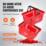 VEVOR Shopping Basket, Set of 12, 24L Durable Plastic Grocery Basket with Handle and Stand, 425 x 295 x 225 mm Portable Shop Basket Bulk Used for Retail Store, Supermarket, and Grocery Shopping, Red - Side View