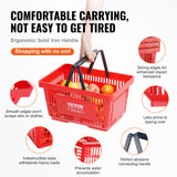 Shopping Basket, Set of 12, 24L Durable Plastic Grocery Basket with Handle and Stand, 425 x 295 x 225 mm Portable Shop Basket Bulk Used for Retail Store, Supermarket, and Grocery Shopping, Red