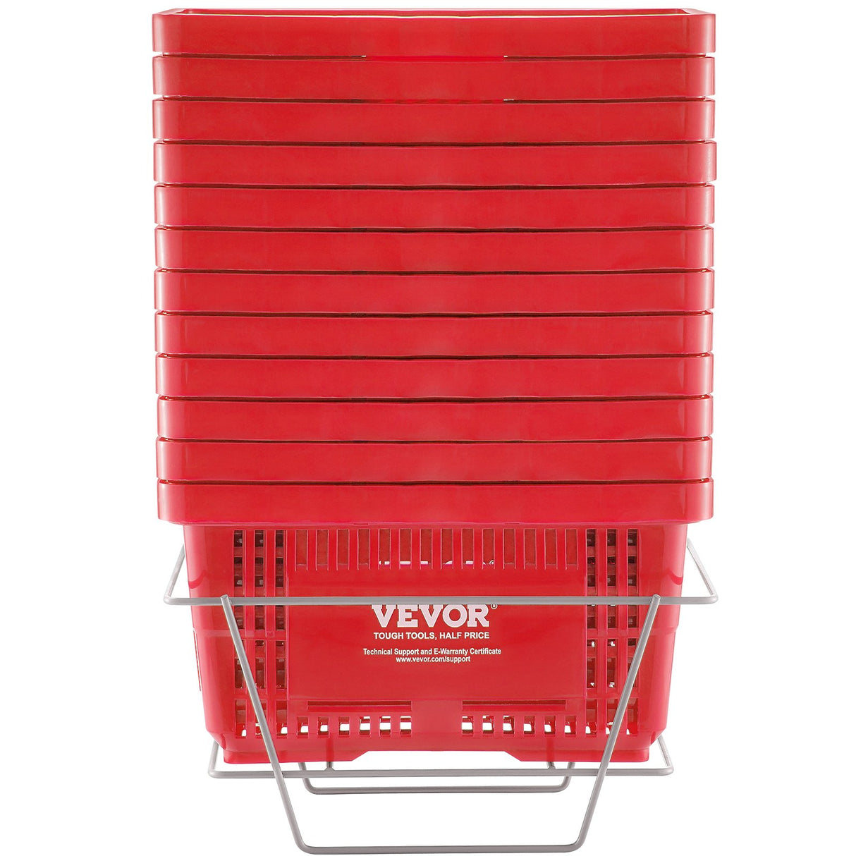 Shopping Basket, Set of 12, 24L Durable Plastic Grocery Basket with Handle and Stand, 425 x 295 x 225 mm Portable Shop Basket Bulk Used for Retail Store, Supermarket, and Grocery Shopping, Red
