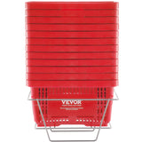 Shopping Basket, Set of 12, 24L Durable Plastic Grocery Basket with Handle and Stand, 425 x 295 x 225 mm Portable Shop Basket Bulk Used for Retail Store, Supermarket, and Grocery Shopping, Red