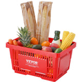 Shopping Basket, Set of 12, 24L Durable Plastic Grocery Basket with Handle and Stand, 425 x 295 x 225 mm Portable Shop Basket Bulk Used for Retail Store, Supermarket, and Grocery Shopping, Red