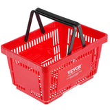 Shopping Basket, Set of 12, 24L Durable Plastic Grocery Basket with Handle and Stand, 425 x 295 x 225 mm Portable Shop Basket Bulk Used for Retail Store, Supermarket, and Grocery Shopping, Red