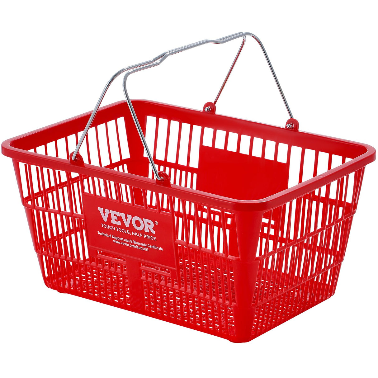 VEVOR Shopping Basket, Set of 12, 21L Durable Plastic Grocery Basket with Metal Handle and Stand, 425 x 305 x 218 mm Portable Shop Basket Bulk Used for Retail Store Supermarket Grocery Shopping, Red