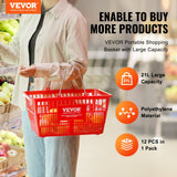 VEVOR Shopping Basket, Set of 12, 21L Durable Plastic Grocery Basket with Metal Handle and Stand, 425 x 305 x 218 mm Portable Shop Basket Bulk Used