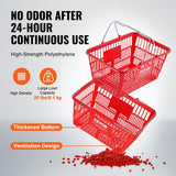 VEVOR Shopping Basket, Set of 12, 21L Durable Plastic Grocery Basket with Metal Handle and Stand, 425 x 305 x 218 mm Portable Shop Basket Bulk Used for Retail Store Supermarket Grocery Shopping, Red - Side View