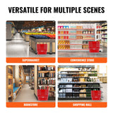 VEVOR Shopping Basket, Set of 12, 21L Durable Plastic Grocery Basket with Metal Handle and Stand, 425 x 305 x 218 mm Portable Shop Basket Bulk Used for Retail Store Supermarket Grocery Shopping, Red - Rear View