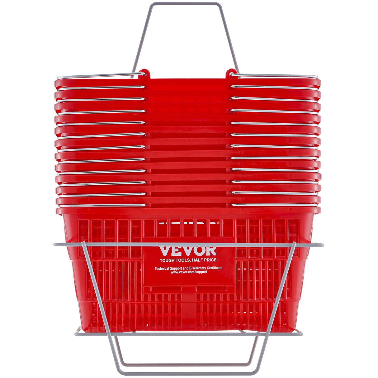 VEVOR Shopping Basket, Set of 12, 21L Durable Plastic Grocery Basket with Metal Handle and Stand, 425 x 305 x 218 mm Portable Shop Basket Bulk Used for Retail Store Supermarket Grocery Shopping, Red