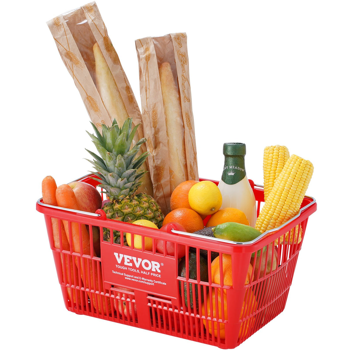 VEVOR Shopping Basket, Set of 12, 21L Durable Plastic Grocery Basket with Metal Handle and Stand, 425 x 305 x 218 mm Portable Shop Basket Bulk Used for Retail Store Supermarket Grocery Shopping, Red
