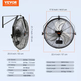 VEVOR Industrial Wall Mount Fan Waterproof Metal Fan 17.6'' 3 Speed Airflow - Rear View