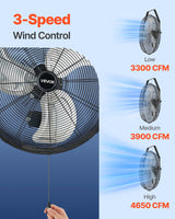 615mm Industrial Wall Mount Fan 3 Speed 4650 CFM for Garage Greenhouse - Top-Down View