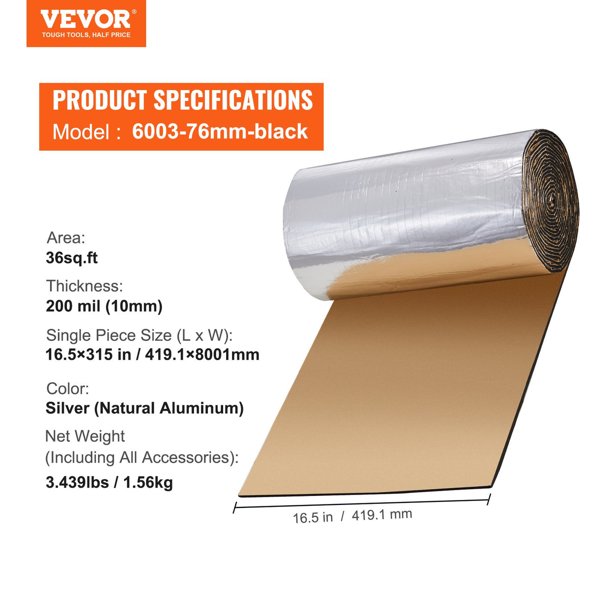 VEVOR Car Sound Deadening Mat, 200 mil 3.3sq.m Automotive Sound Deadener, High Density Foam Sound Deadener Material & Heat Barrier, Double Layer