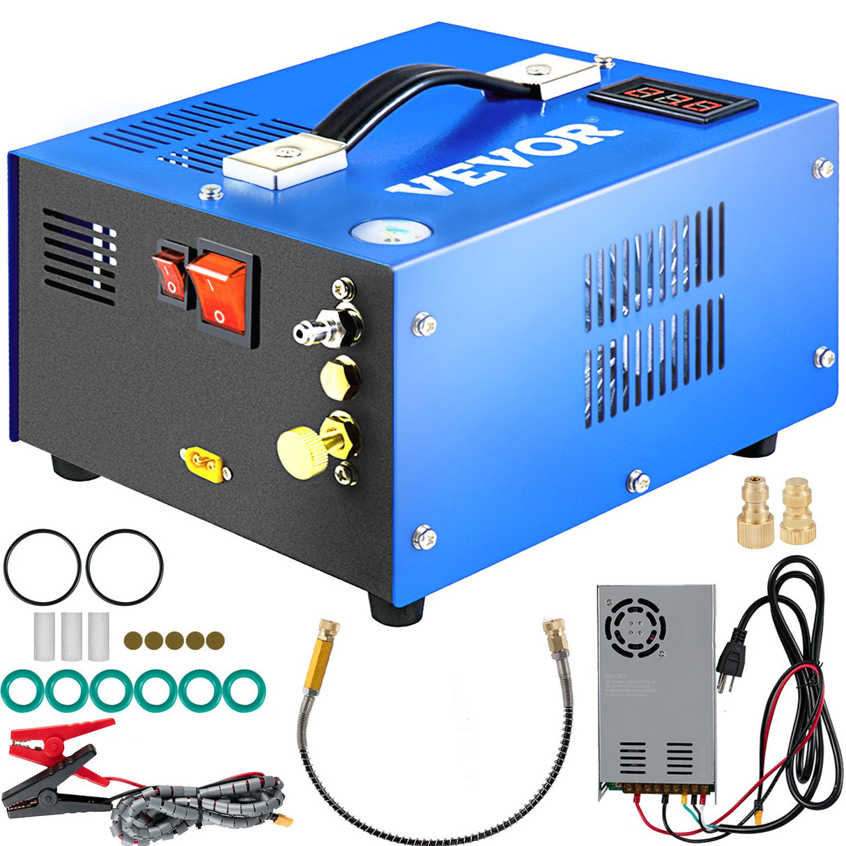VEVOR PCP Air Compressor Scuba Compressor 4500PSI Manual-Stop 12V/220V w/Adapter