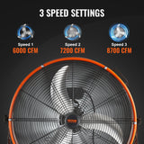 VEVOR Drum Fan 24 Inch High Velocity Industrial Use 3-Speed 8600CFM for Warehouse - Side View