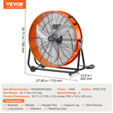 VEVOR Drum Fan 24 Inch High Velocity Industrial Use 3-Speed 8600CFM for Warehouse - Close-Up Angle