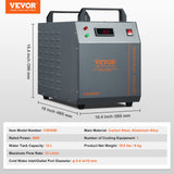 VEVOR Industrial Water Chiller, CW-3000, 80W Air-Cooled Industrial Water Cooler Cooling System with 12 L Water Tank Capacity 12 L/min Maximum Flow Rate, for Laser Engraving Machine Cooling Machine - Close-Up Angle