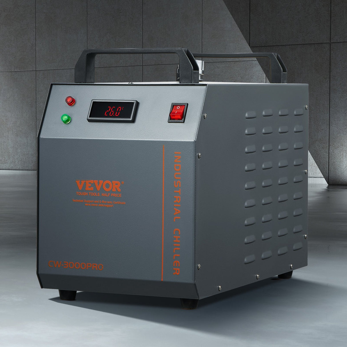 VEVOR Industrial Water Chiller, CW-3000(PRO), 150W Air-Cooled Industrial Water Cooler Cooling System with 12L Water Tank Capacity 18 L/min Max Flow