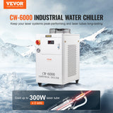 VEVOR Industrial Water Chiller, CW6000, 1500W Industrial Water Cooler Cooling System with Compressor 15L Water Tank Capacity 65 L/min Max Flow Rate,