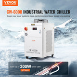 VEVOR Industrial Water Chiller, CW6000, 1500W Industrial Water Cooler Cooling System with Compressor 15L Water Tank Capacity 65 L/min Max Flow Rate, for CO2 Laser Engraving Machine Cooling Machine - Front View