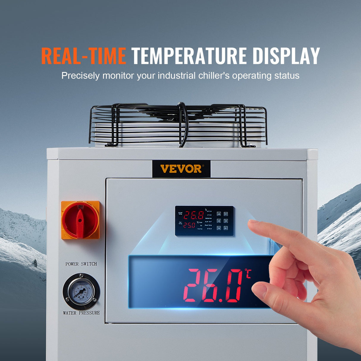 VEVOR Industrial Water Chiller, CW6000, 1500W Industrial Water Cooler Cooling System with Compressor 15L Water Tank Capacity 65 L/min Max Flow Rate,