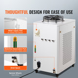 VEVOR Industrial Water Chiller, CW6000, 1500W Industrial Water Cooler Cooling System with Compressor 15L Water Tank Capacity 65 L/min Max Flow Rate, for CO2 Laser Engraving Machine Cooling Machine - Rear View