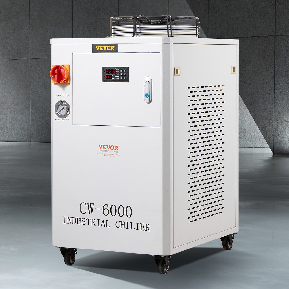 VEVOR Industrial Water Chiller, CW6000, 1500W Industrial Water Cooler Cooling System with Compressor 15L Water Tank Capacity 65 L/min Max Flow Rate,