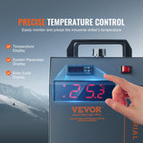 VEVOR Industrial Water Chiller, CW-5202, Industrial Water Cooler Cooling System with Built-in Compressor 7L Water Tank Capacity 18 L/min Max Flow Rate, for CO2 Laser Engraving Machine Cooling Machine - 45-Degree Angle