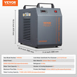 VEVOR Industrial Water Chiller, CW-5202, Industrial Water Cooler Cooling System with Built-in Compressor 7L Water Tank Capacity 18 L/min Max Flow Rate, for CO2 Laser Engraving Machine Cooling Machine - Close-Up Angle