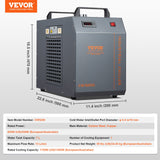 VEVOR Industrial Water Chiller, CW-5200, Industrial Water Cooler Cooling System with Built-in Compressor 7L Water Tank Capacity 13 L/min Max Flow Rate, for CO2 Laser Engraving Machine Cooling Machine - Close-Up Angle