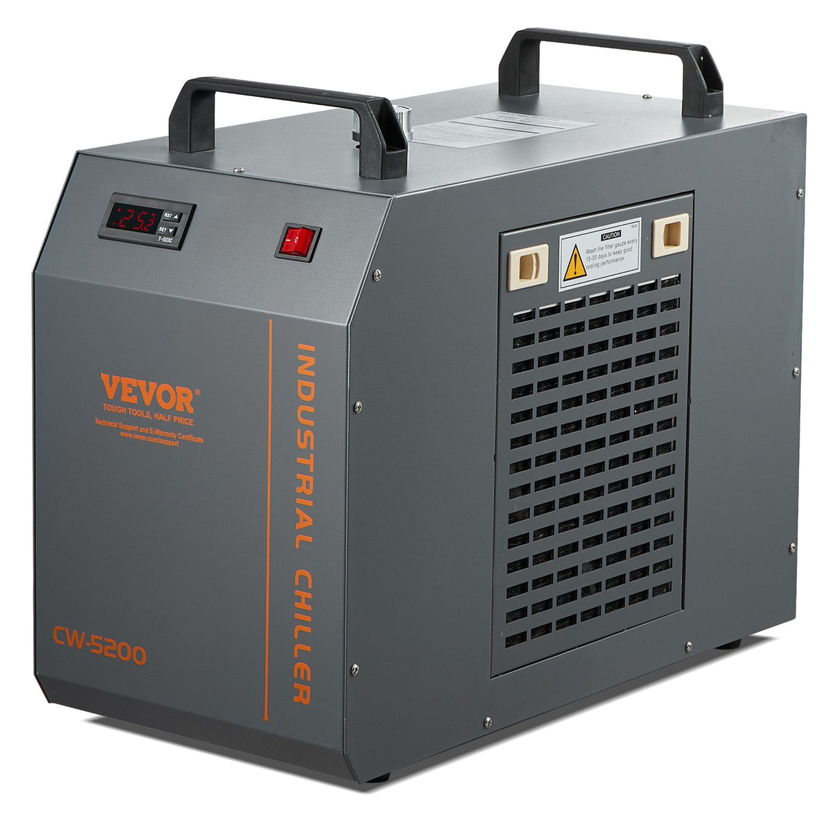 VEVOR Industrial Water Chiller, CW-5200, Industrial Water Cooler Cooling System with Built-in Compressor 7L Water Tank Capacity 13 L/min Max Flow Rate, for CO2 Laser Engraving Machine Cooling Machine