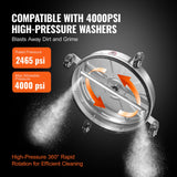 VEVOR 18" Pressure Washer Surface Cleaner w/ Wheels, Stainless Steel Concrete Cleaner 4000 Max PSI , 1/4" Quick-Connect Connector w/ 2 Extension Wand,