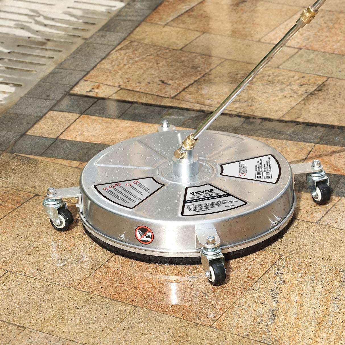 VEVOR 18" Pressure Washer Surface Cleaner w/ Wheels, Stainless Steel Concrete Cleaner 4000 Max PSI , 1/4" Quick-Connect Connector w/ 2 Extension Wand,