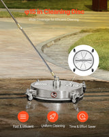 VEVOR 15" Pressure Washer Surface Cleaner 4 Wheels 4000 Max PSI 2 Extended Wands