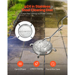 24" Pressure Washer Surface Cleaner, Stainless Steel Pressure Washer Attachments with 4 Wheels, 4000 Max PSI,, image 2