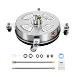 14" Pressure Washer Surface Cleaner, Stainless Steel Pressure Washer Attachments with 4 Wheels, 4000 Max PSI, 1/4 Quick Connector, 2 Spray Nozzles, 2 Extended Wands for Concrete, Patio, Deck