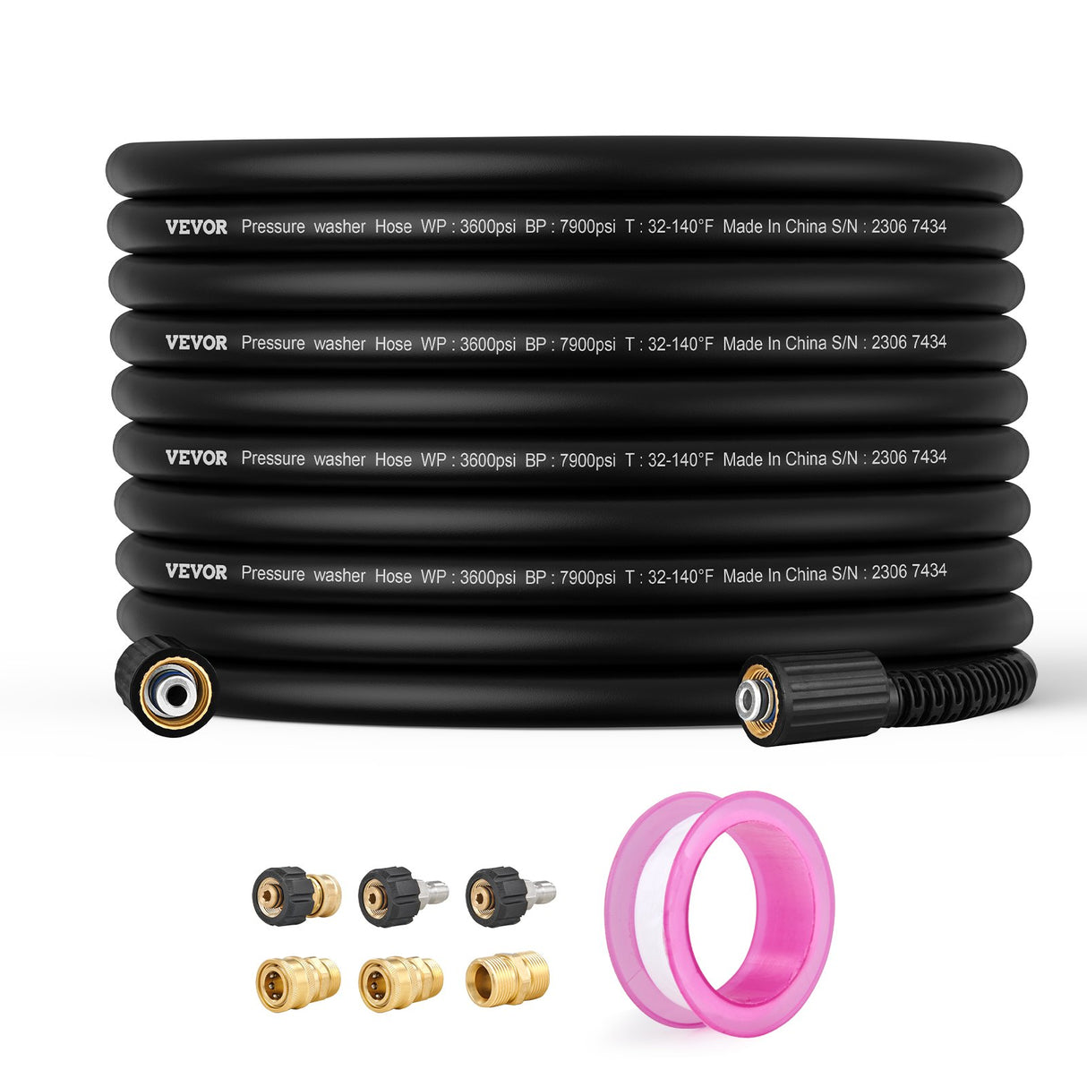 VEVOR Pressure Washer Hose, 100FT, 1/4" Kink Free M22-14mm Brass Thread Replacement For Most Brand Pressure Washers, 3/4'' Bending Radius, 4200 PSI