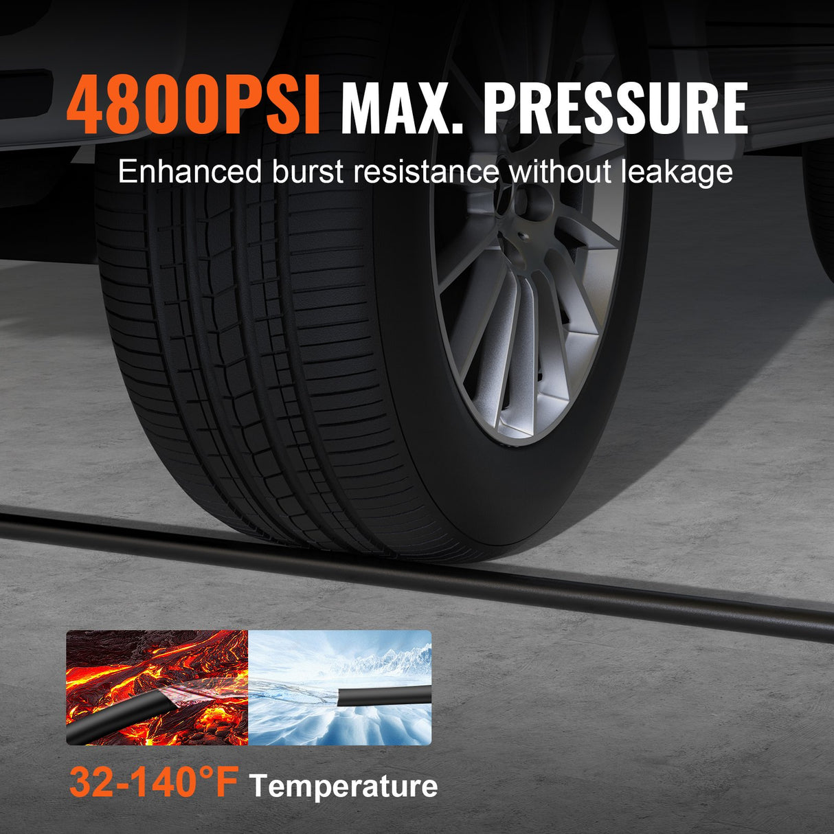 VEVOR Pressure Washer Hose, 100FT, Kink Free 3/8"-?14.8 Male, 3/8"-?15 Female For Most Brand Pressure Washers, 4.9'' Bending Radius, 4800 PSI Heavy