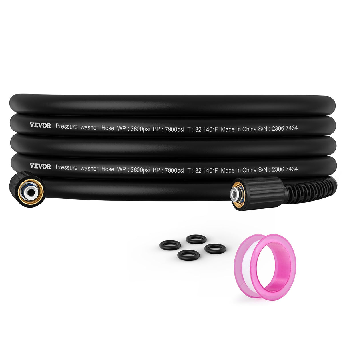 VEVOR Pressure Washer Hose, 25 FT, 1/4" Kink Free M22-14mm Brass Thread Replacement For Most Brand Pressure Washers, 3/4'' Bending Radius, 3600 PSI