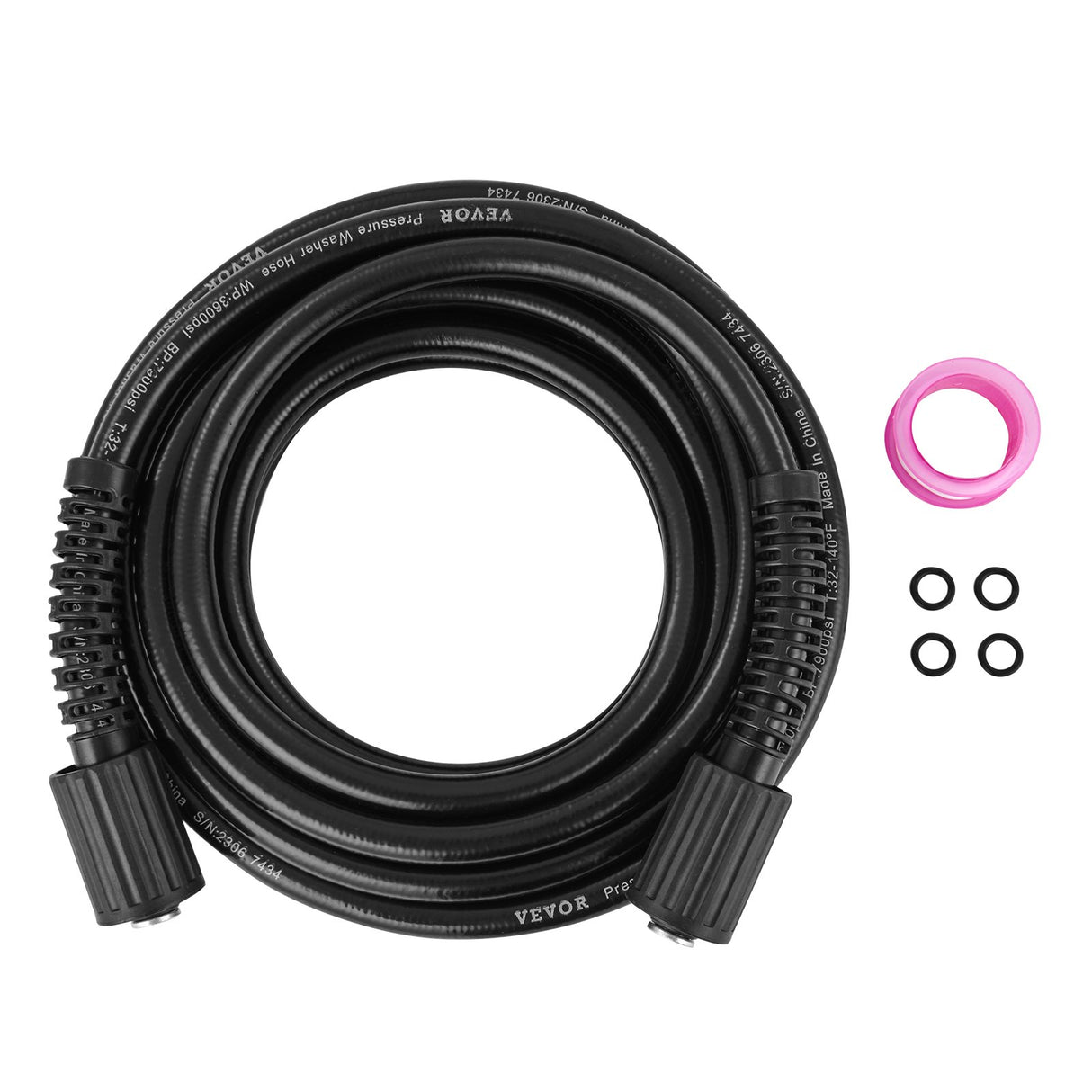 VEVOR Pressure Washer Hose, 25 FT, 1/4" Kink Free M22-14mm Brass Thread Replacement For Most Brand Pressure Washers, 3/4'' Bending Radius, 3600 PSI