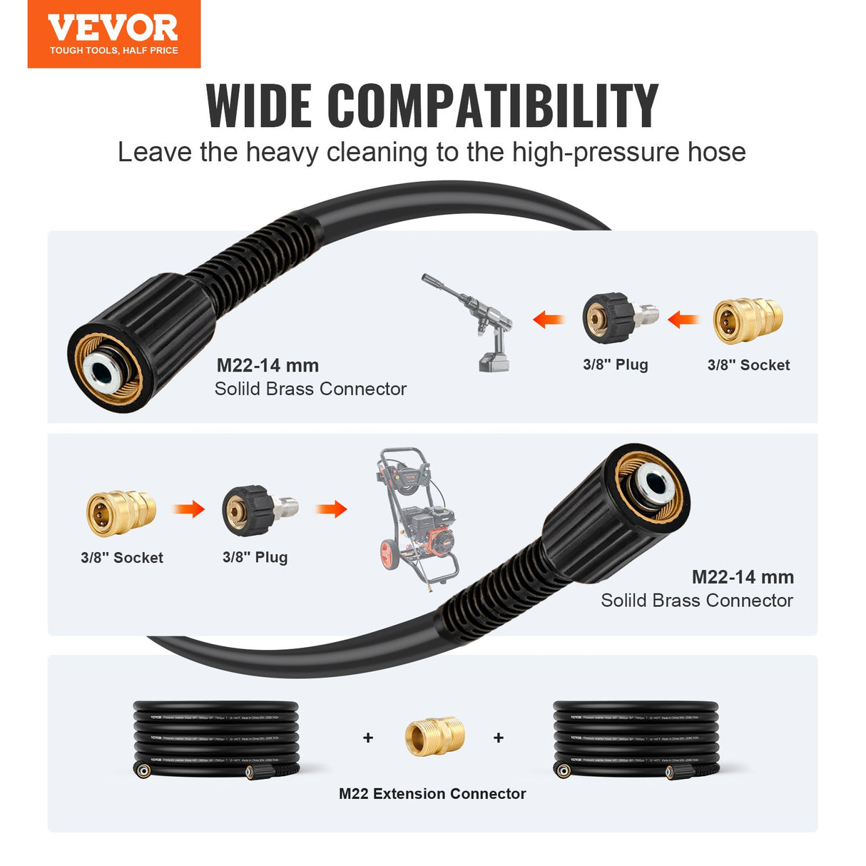 50 FT 3600 PSI High Pressure Power Washer Hose 1/4" Quick Connection