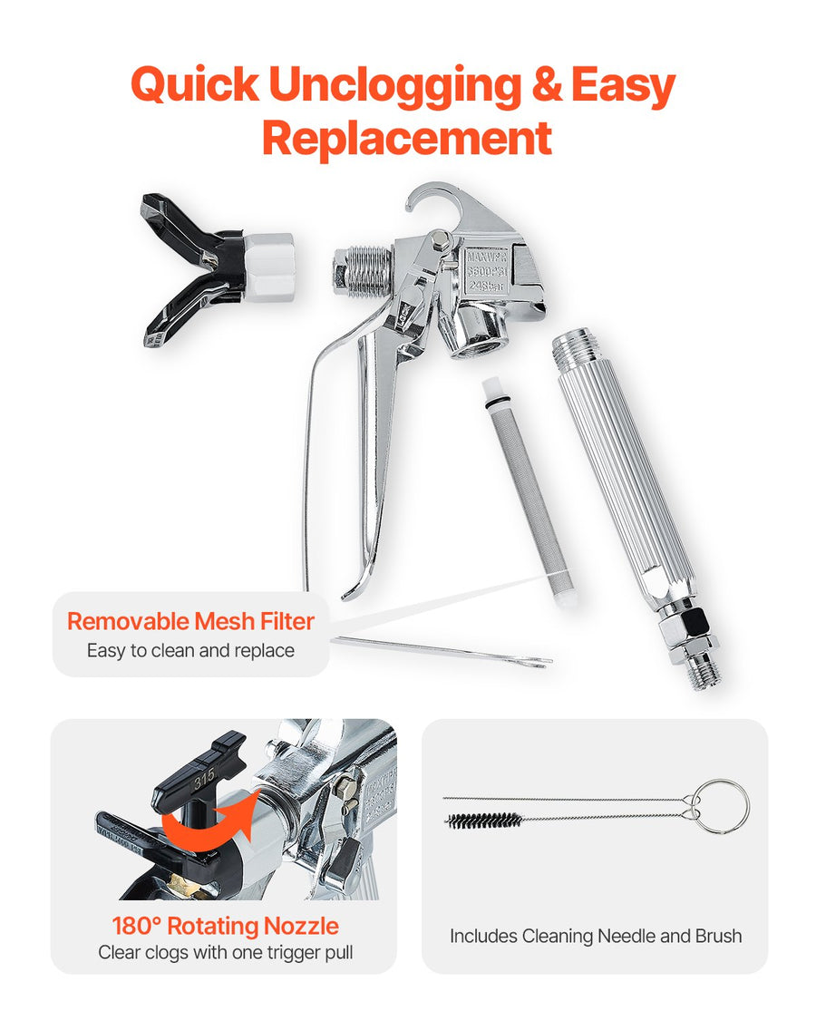 VEVOR Airless Paint Spray Gun 3600PSI High Pressure Airless Spray Gun 517 Tip