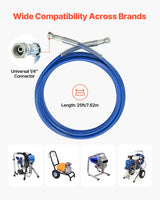 VEVOR 25ft Airless Paint Sprayer Hose 1/4 in Universal Airless Paint Spray Hose - Front View