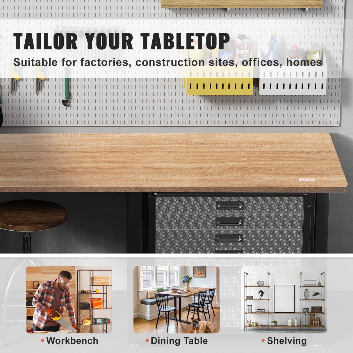 VEVOR Table Top 63" x 31.5" x 1" 220.5 lbs Load Capacity Universal One-Piece Particle Board Desktop for Height Adjustable Electric Standing Desk Frame Rectangular Countertop for Home & Office Desk