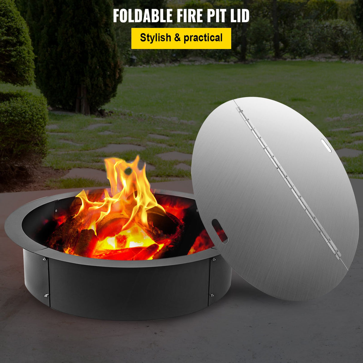 VEVOR Fire Pit Lid Round 40 Inch Foldable Fire Pit Ring Snuff Cover 430 Stainless Steel Fire Pit Spark Screen Cover 3mm Thickness