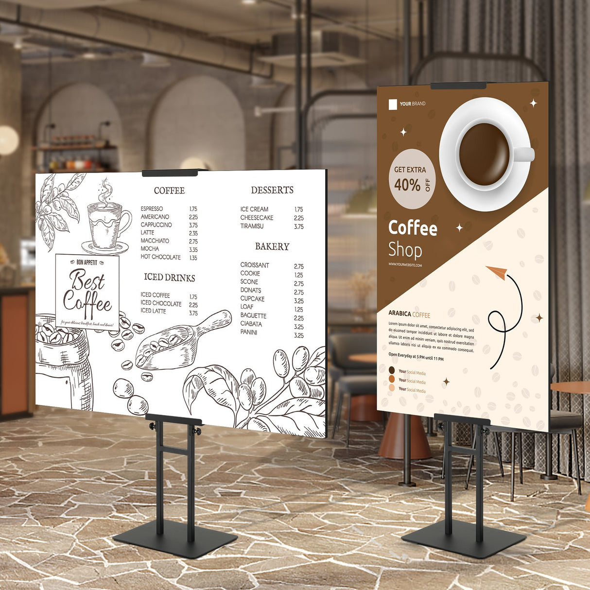 VEVOR Poster Stand, Adjustable Height Up to 75", Double-Sided Heavy Duty Pedestal Sign Holder, Floor Standing Sign Holder Banner Stand with Shock-absorbing Base for Display, for Board and Foam, Black