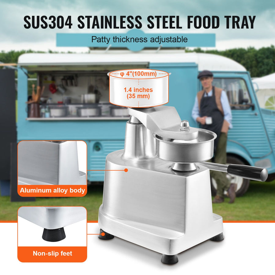 Commercial Burger Patty Maker, 100mm Hamburger Beef Patty Maker, Heavy Duty Food-Grade Stainless Steel Bowl Burger Press Machine, Kitchen Meat Forming Processor with 1000 Pcs Patty Papers