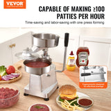 VEVOR Commercial Burger Patty Maker, 150mm Hamburger Beef Patty Maker, Heavy Duty Food-Grade Stainless Steel Bowl Burger Press Machine, Kitchen Meat Forming Processor with 1000 Pcs Patty Papers - Front View