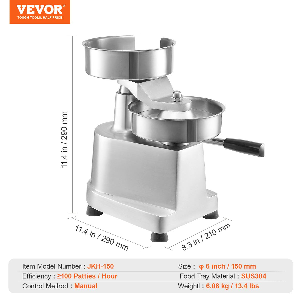 Commercial Burger Patty Maker, 150mm Hamburger Beef Patty Maker, Heavy Duty Food-Grade Stainless Steel Bowl Burger Press Machine, Kitchen Meat Forming Processor with 1000 Pcs Patty Papers