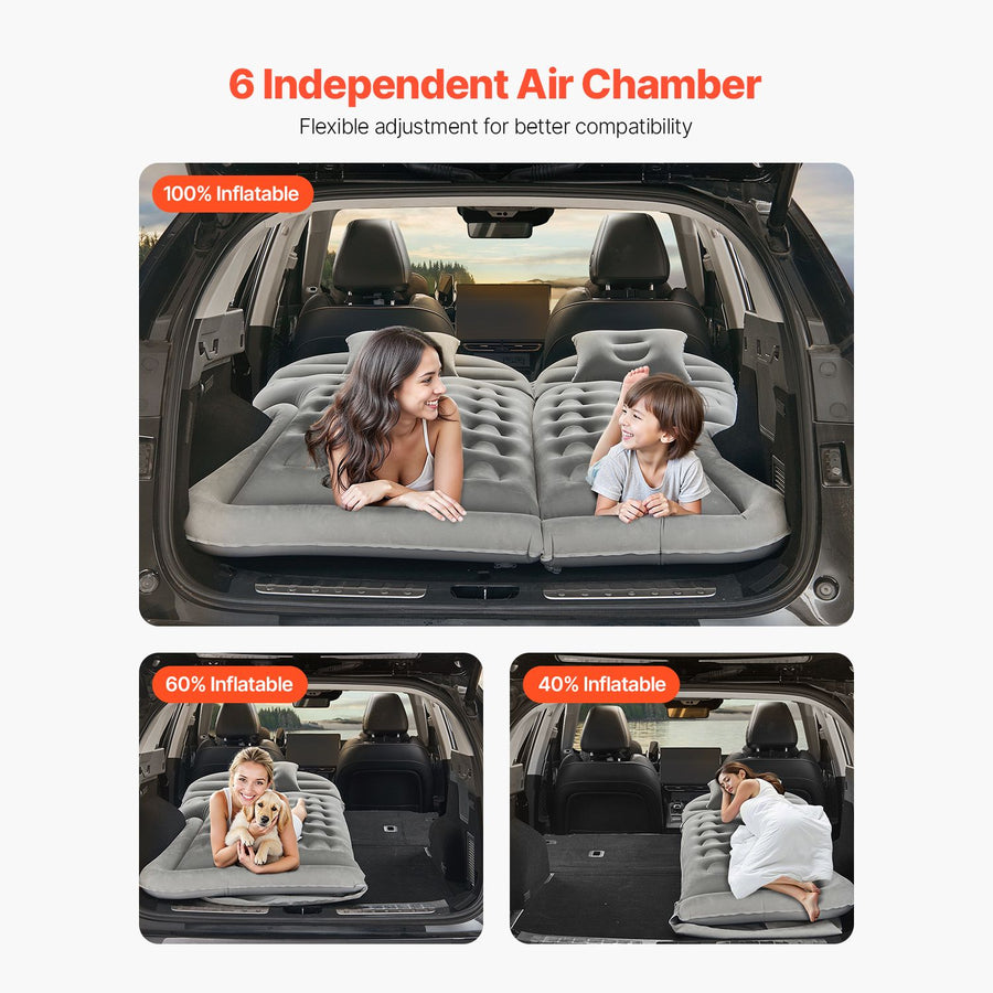 Car Air Mattress, Inflatable Car Camping Mattress, Flocking Thickened Travel Beds, Comfortable and Durable Portable Sleeping Pad with Air Pump, Nozzle, Carry Bag, Fits Most SUV MPV Sedan, Gray